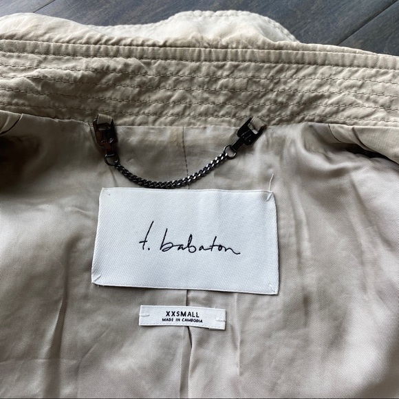 ARITZIA T Babaton tan Trench Coat Jacket Sz XXS Button Closure & Belted - Picture 6 of 14
